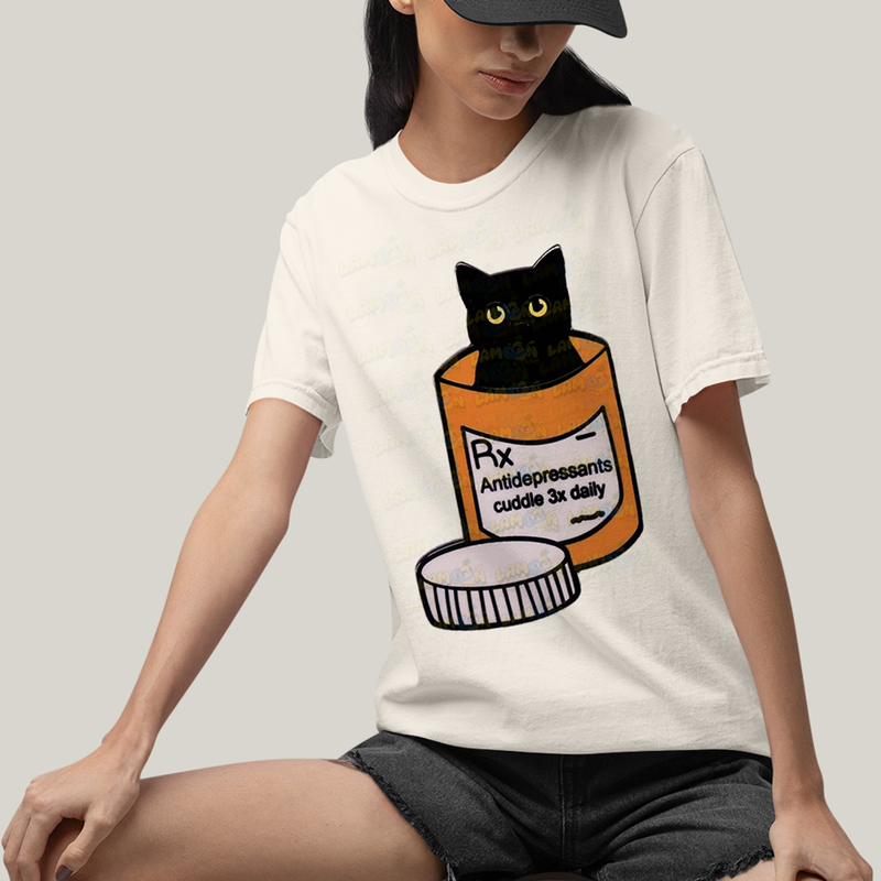 Camiseta Algodão Unissex T shirt Gato Antidepressants
