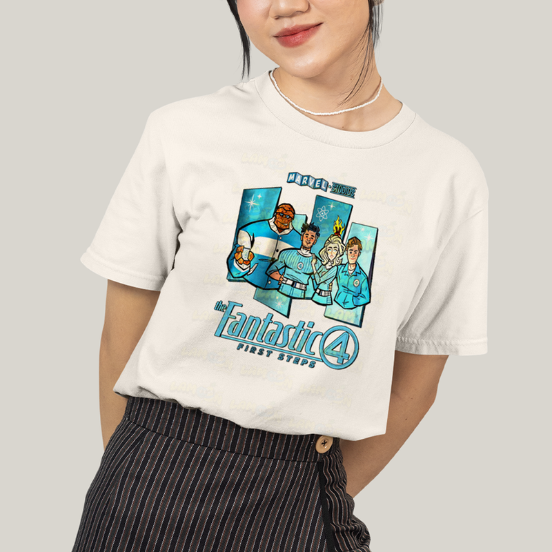 Camiseta Algodão Unissex T shirt Quarteto Fantástico Primeiros Passos Cartunesco