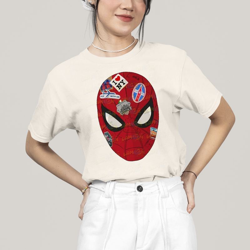 Camiseta Algodão Unissex T shirt Homem Aranha Rosto Figurinhas