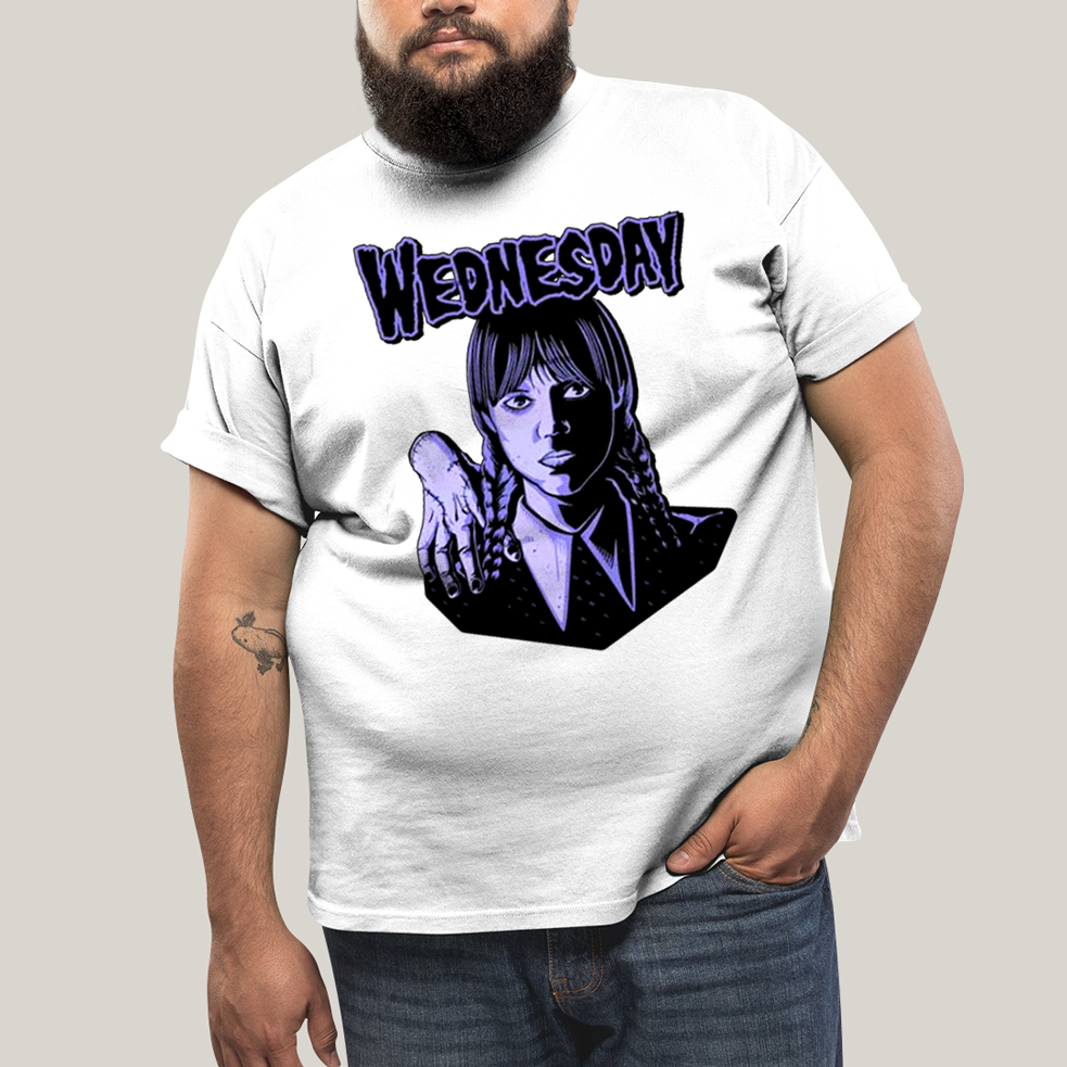 Camiseta Plus Size Algodão Unissex T shirt Wandinha Roxo Wednesday