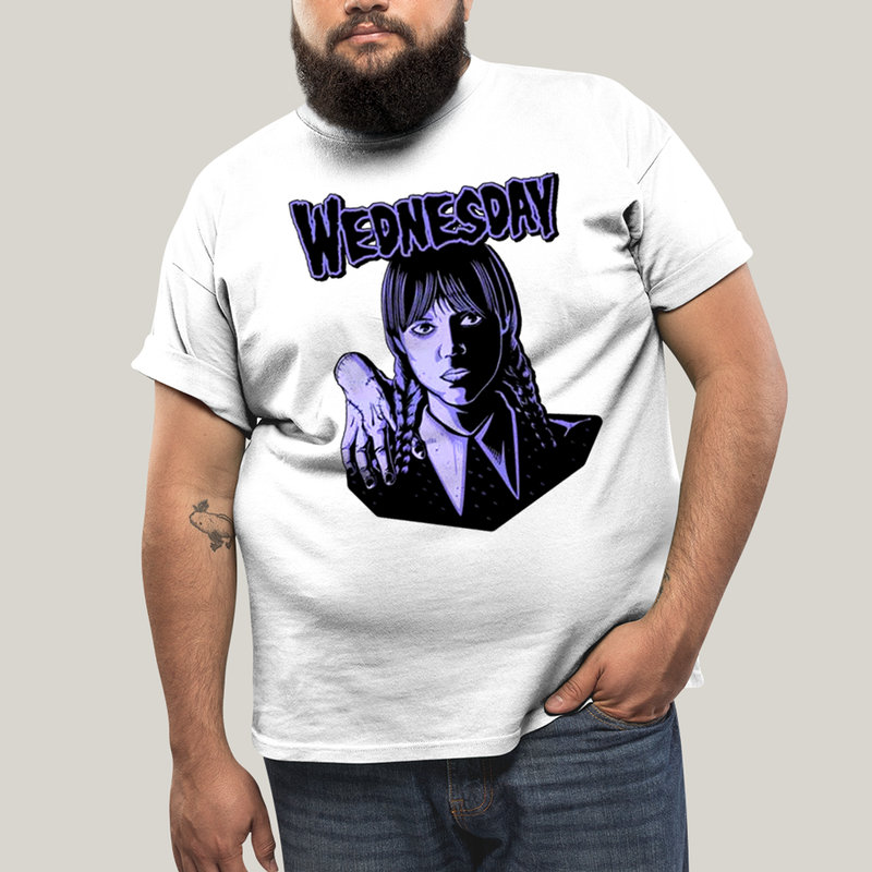 Camiseta Plus Size Algodão Unissex T shirt Wandinha Roxo Wednesday