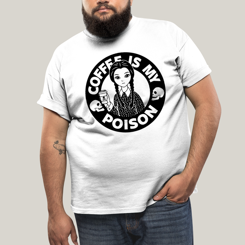Camiseta Plus Size Algodão Unissex T shirt Wandinha Café é Meu Veneno
