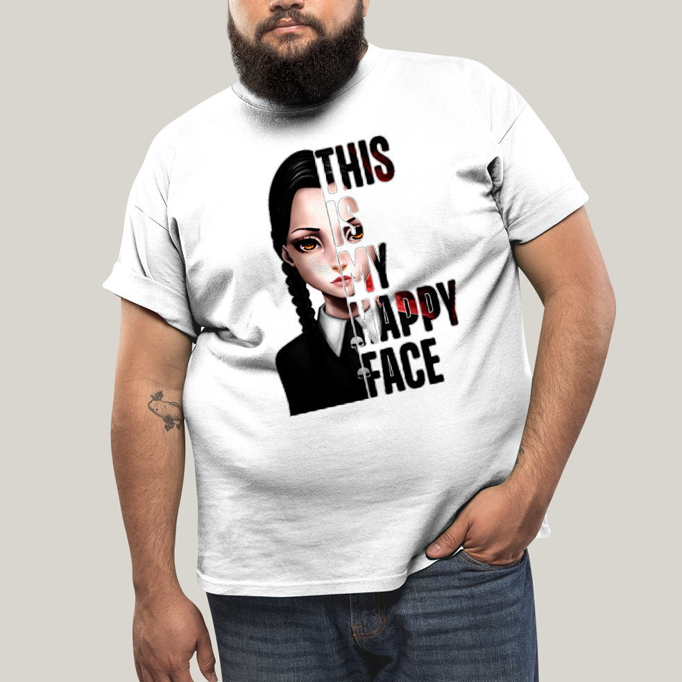 Camiseta Plus Size Algodão Unissex T shirt Wandinha Essa é Minha Cara Feliz