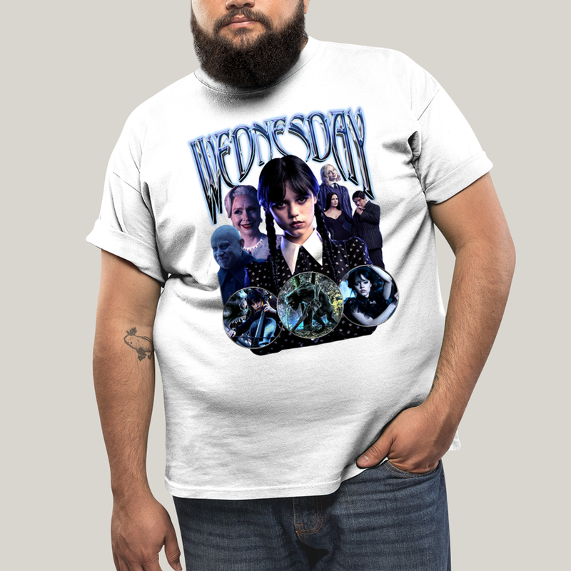 Camiseta Plus Size Algodão Unissex T shirt Wandinha Wednesday Blue