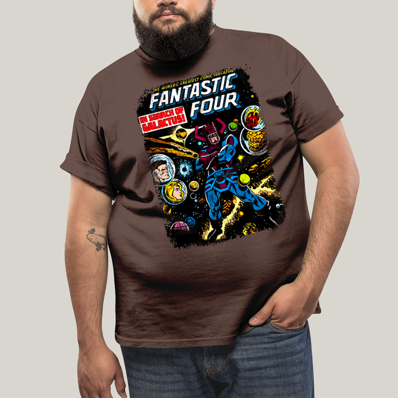 Camiseta Plus Size Algodão Unissex T shirt Quarteto Fantástico & Galactus Capa HQ