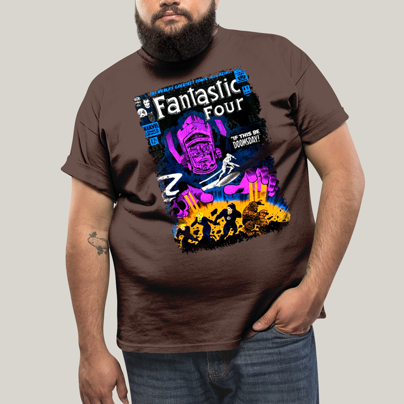 Camiseta Plus Size Algodão Unissex T shirt Quarteto Fantástico vs Galactus Capa de HQ