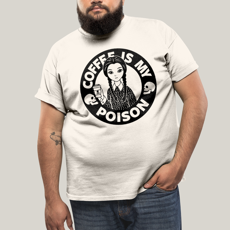 Camiseta Plus Size Algodão Unissex T shirt Wandinha Café é Meu Veneno