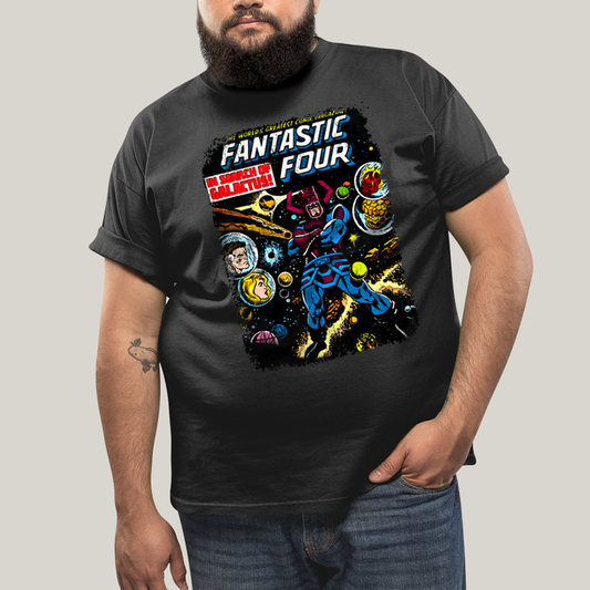 Camiseta Plus Size Algodão Unissex T shirt Quarteto Fantástico & Galactus Capa HQ