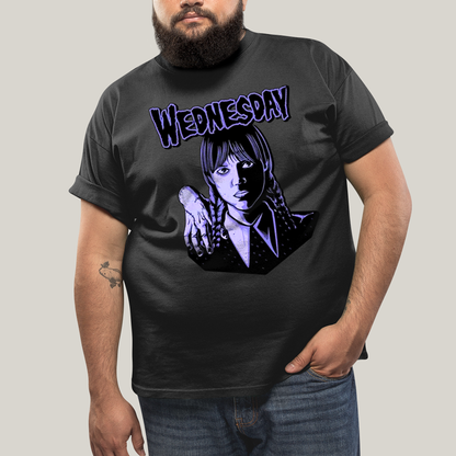 Camiseta Plus Size Algodão Unissex T shirt Wandinha Roxo Wednesday