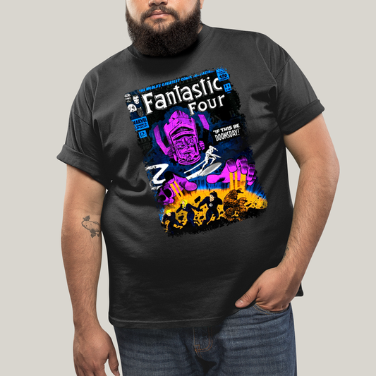 Camiseta Plus Size Algodão Unissex T shirt Quarteto Fantástico vs Galactus Capa de HQ