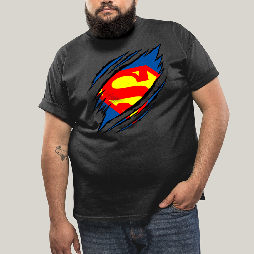 Camiseta Plus Size Algodão Unissex T shirt Superman Logo Rasgada