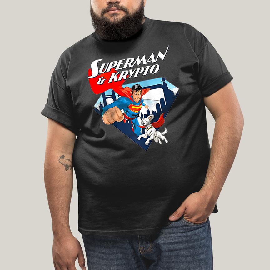 Camiseta Plus Size Algodão Unissex T shirt Superman & Krypto Comics