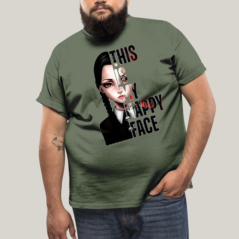 Camiseta Plus Size Algodão Unissex T shirt Wandinha Essa é Minha Cara Feliz