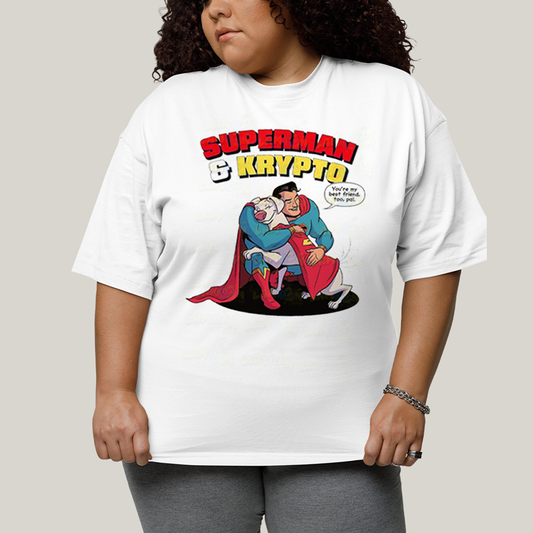 Camiseta Plus Size Algodão Unissex T shirt Superman & Krypto Best Friend