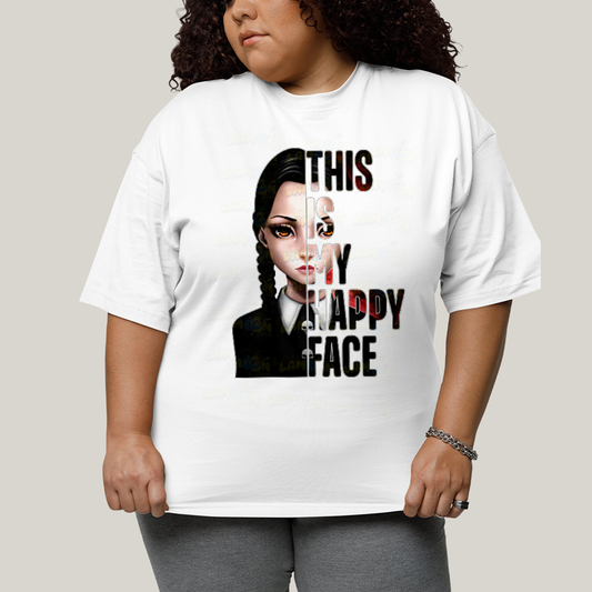 Camiseta Plus Size Algodão Unissex T shirt Wandinha Essa é Minha Cara Feliz