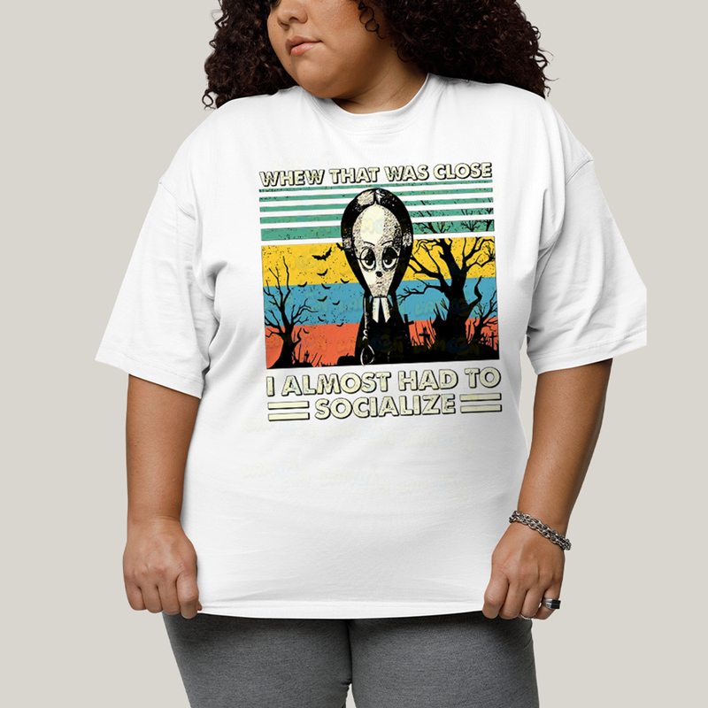 Camiseta Plus Size Algodão Unissex T shirt Wandinha Quase Tive Que Socializar