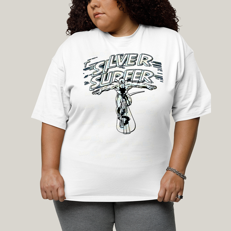 Camiseta Plus Size Algodão Unissex T shirt Surfista Prateado Retrô