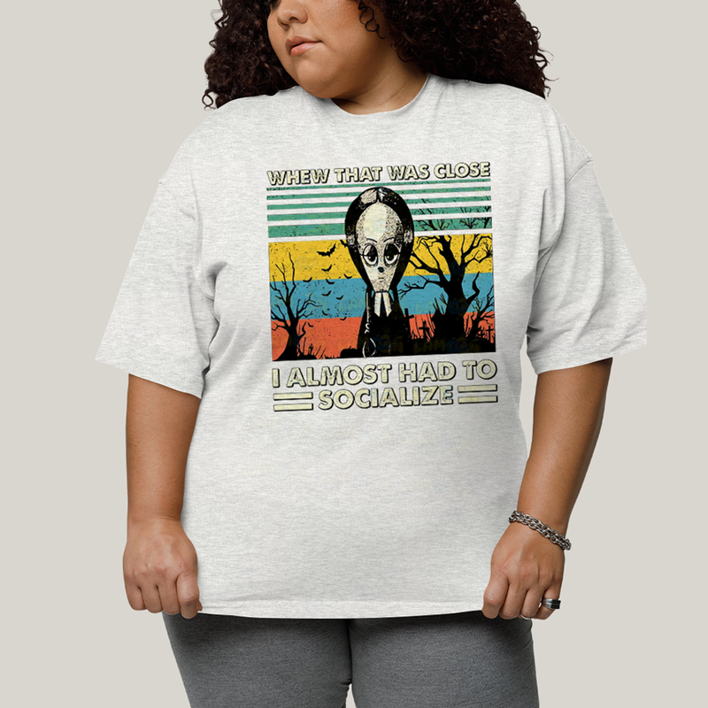 Camiseta Plus Size Algodão Unissex T shirt Wandinha Quase Tive Que Socializar