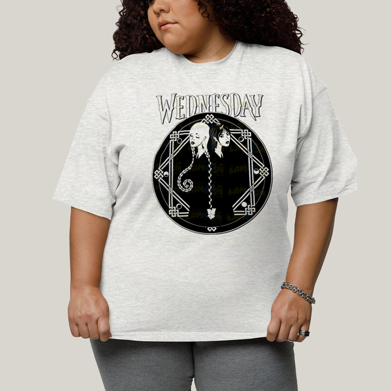 Camiseta Plus Size Algodão Unissex T shirt Wandinha Wednesday Black White