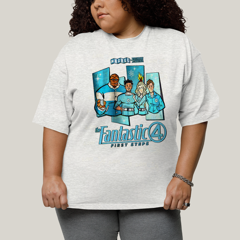 Camiseta Plus Size Algodão Unissex T shirt Quarteto Fantástico Primeiros Passos Cartunesco