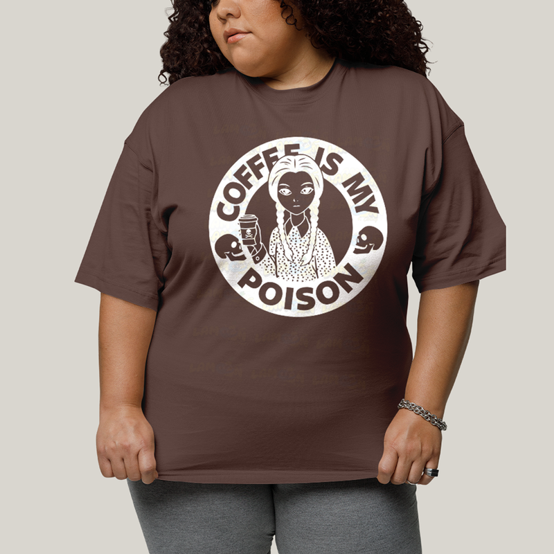 Camiseta Plus Size Algodão Unissex T shirt Wandinha Café é Meu Veneno