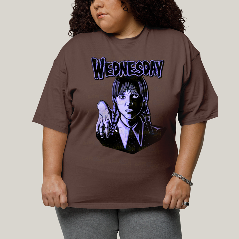 Camiseta Plus Size Algodão Unissex T shirt Wandinha Roxo Wednesday