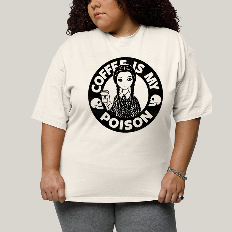 Camiseta Plus Size Algodão Unissex T shirt Wandinha Café é Meu Veneno