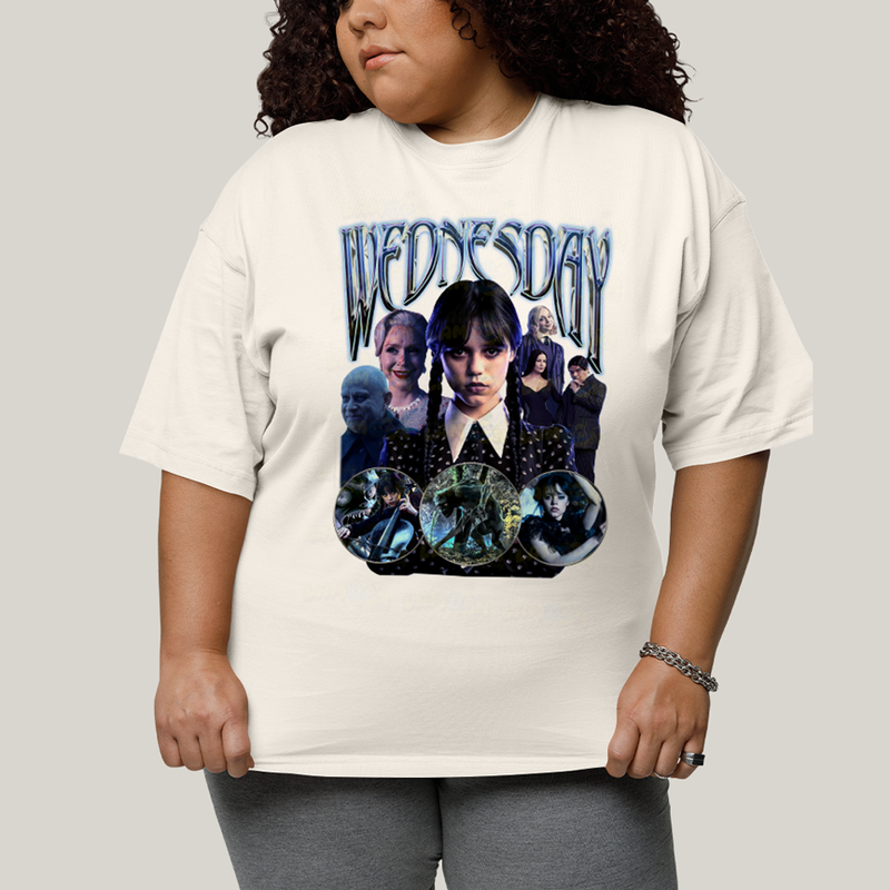 Camiseta Plus Size Algodão Unissex T shirt Wandinha Wednesday Blue