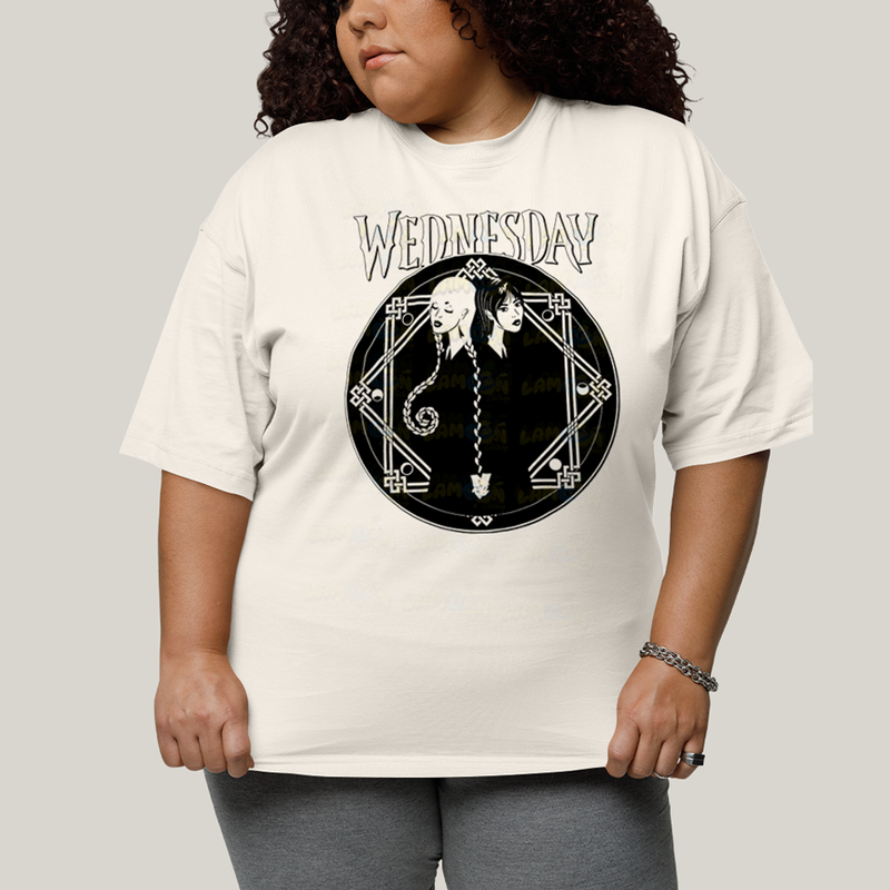 Camiseta Plus Size Algodão Unissex T shirt Wandinha Wednesday Black White