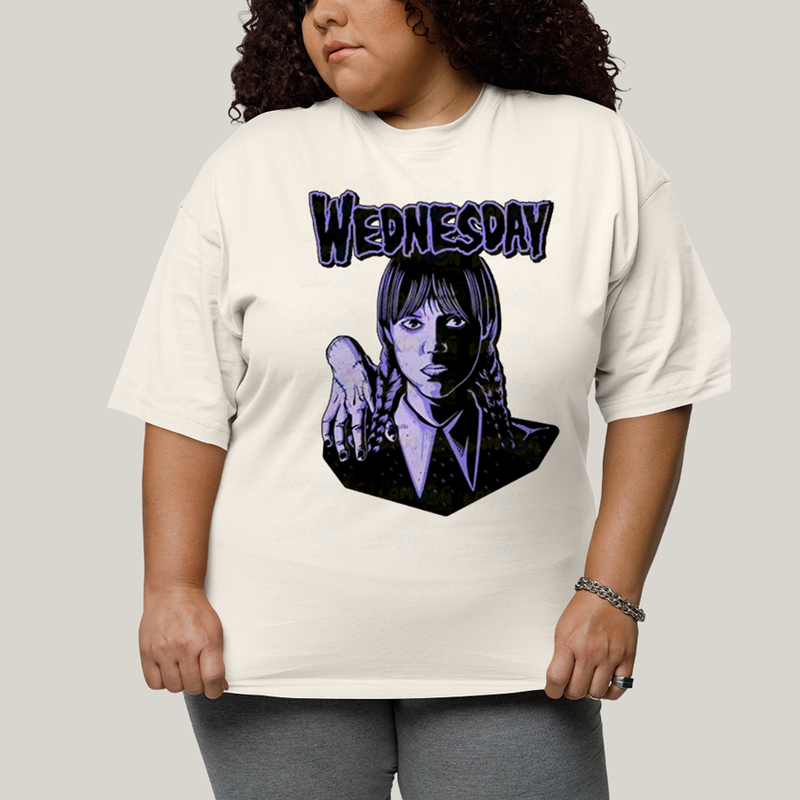 Camiseta Plus Size Algodão Unissex T shirt Wandinha Roxo Wednesday