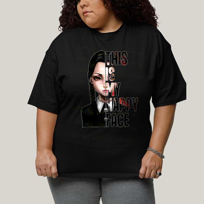 Camiseta Plus Size Algodão Unissex T shirt Wandinha Essa é Minha Cara Feliz