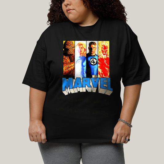 Camiseta Plus Size Algodão Unissex T shirt Quarteto Fantástico Marvel Retrô