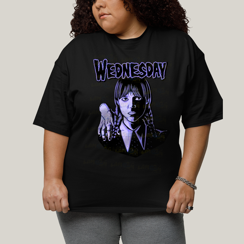 Camiseta Plus Size Algodão Unissex T shirt Wandinha Roxo Wednesday
