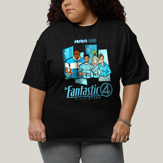 Camiseta Plus Size Algodão Unissex T shirt Quarteto Fantástico Primeiros Passos Cartunesco