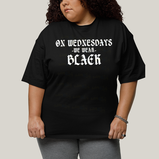Camiseta Plus Size Algodão Unissex T shirt Wandinha Na Quarta Feira Usamos Preto 1