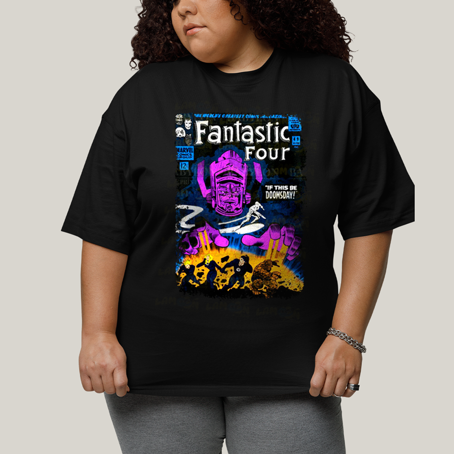 Camiseta Plus Size Algodão Unissex T shirt Quarteto Fantástico vs Galactus Capa de HQ