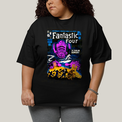Camiseta Plus Size Algodão Unissex T shirt Quarteto Fantástico vs Galactus Capa de HQ