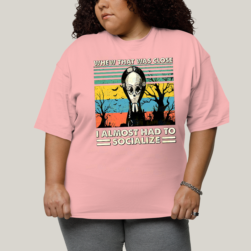 Camiseta Plus Size Algodão Unissex T shirt Wandinha Quase Tive Que Socializar