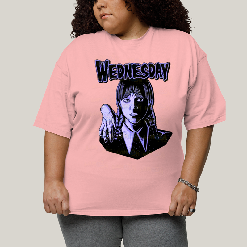 Camiseta Plus Size Algodão Unissex T shirt Wandinha Roxo Wednesday