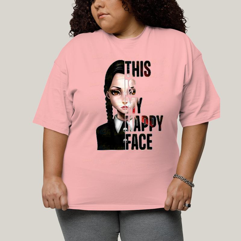 Camiseta Plus Size Algodão Unissex T shirt Wandinha Essa é Minha Cara Feliz