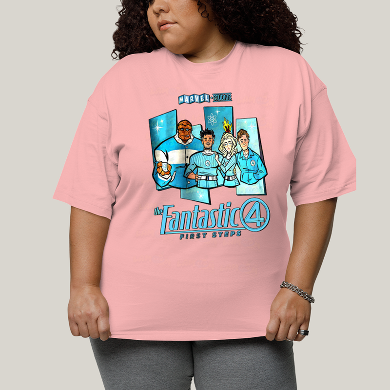 Camiseta Plus Size Algodão Unissex T shirt Quarteto Fantástico Primeiros Passos Cartunesco
