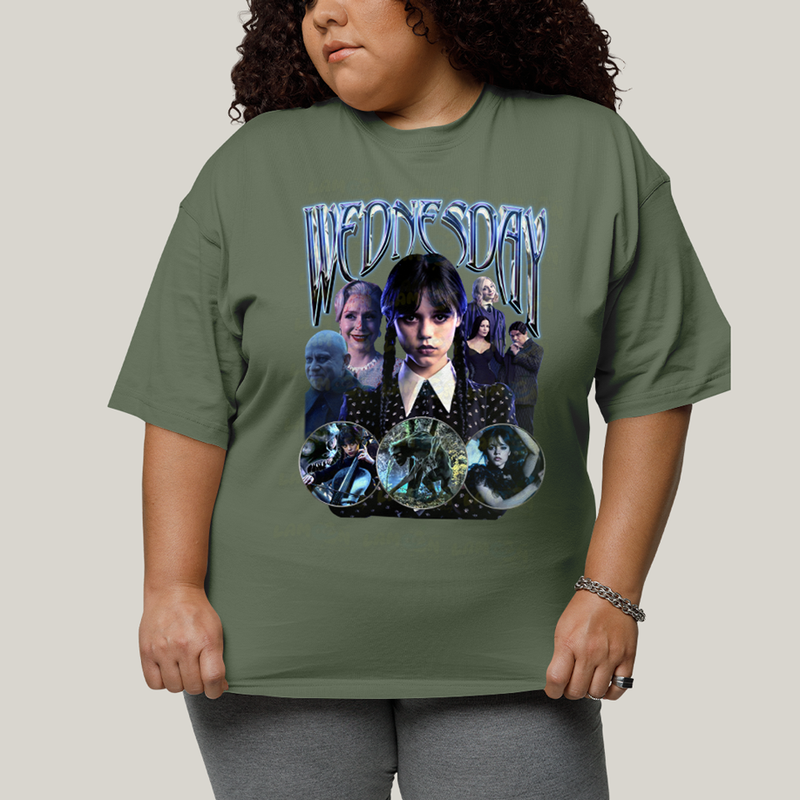 Camiseta Plus Size Algodão Unissex T shirt Wandinha Wednesday Blue