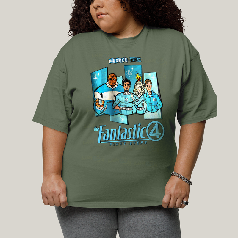 Camiseta Plus Size Algodão Unissex T shirt Quarteto Fantástico Primeiros Passos Cartunesco