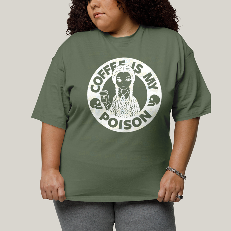 Camiseta Plus Size Algodão Unissex T shirt Wandinha Café é Meu Veneno