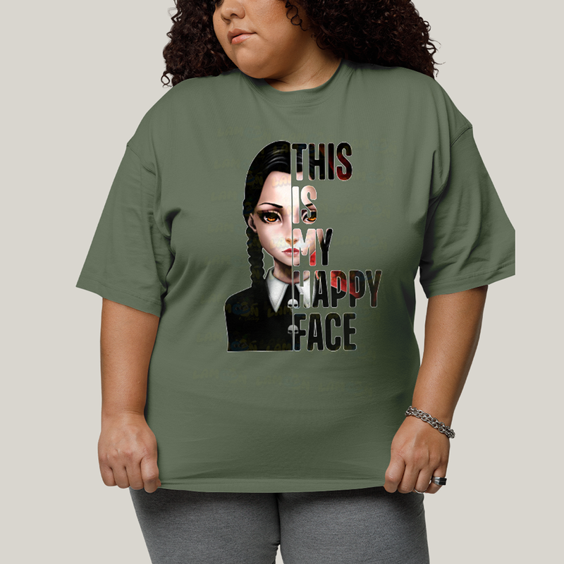 Camiseta Plus Size Algodão Unissex T shirt Wandinha Essa é Minha Cara Feliz