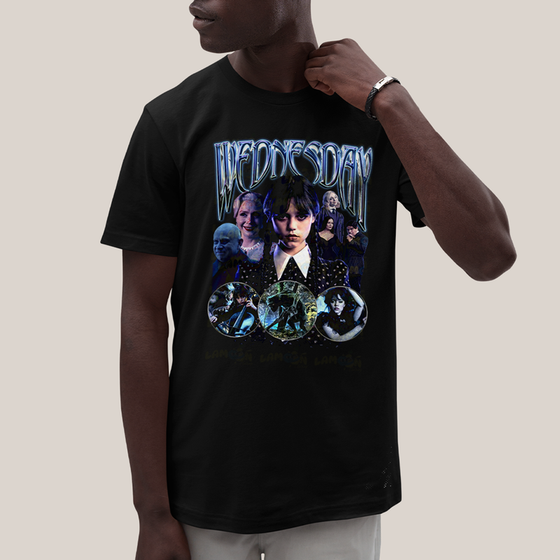 Camiseta Algodão Unissex T shirt Wandinha Wednesday Blue