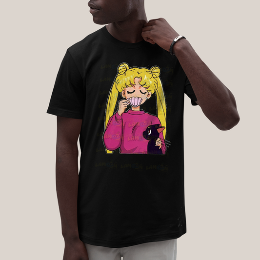 Camiseta Algodão Unissex T shirt Mulher Loira & Gatinho