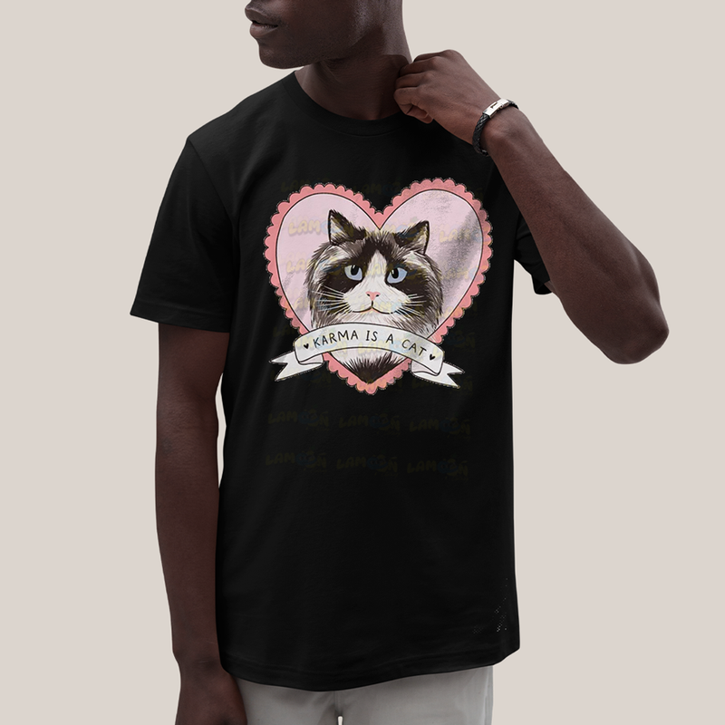 Camiseta Algodão Unissex T shirt Karma Is a Cat
