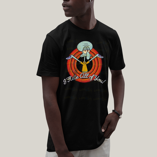 Camiseta Algodão Unissex T shirt Bob Esponja Lula Molusco Odeio Todos Vocês