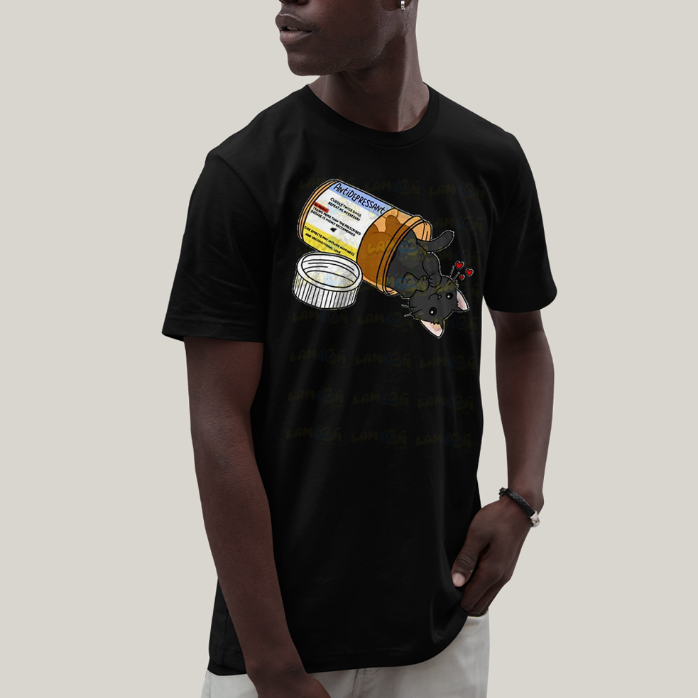 Camiseta Algodão Unissex T shirt Gatinho Fofo Antidepressivo